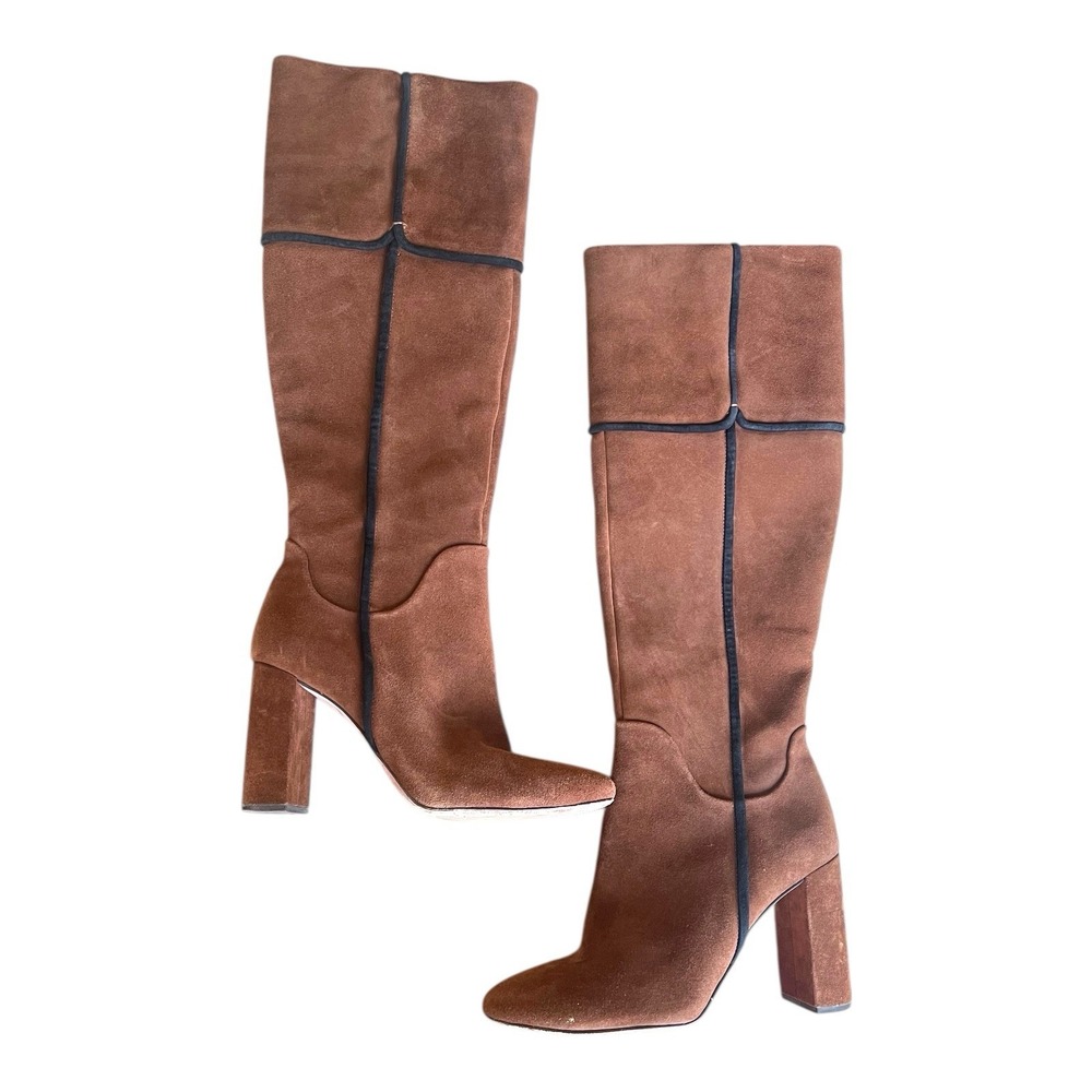 AD & Daughters Knee High‎ Brown Suede Block Heel Boot Size 9 Retail $300 - Picture 2 of 13